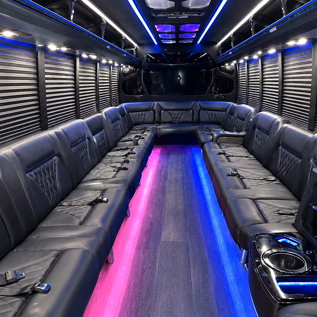 Group beside a Mercedes Sprinter limo in Baltimore